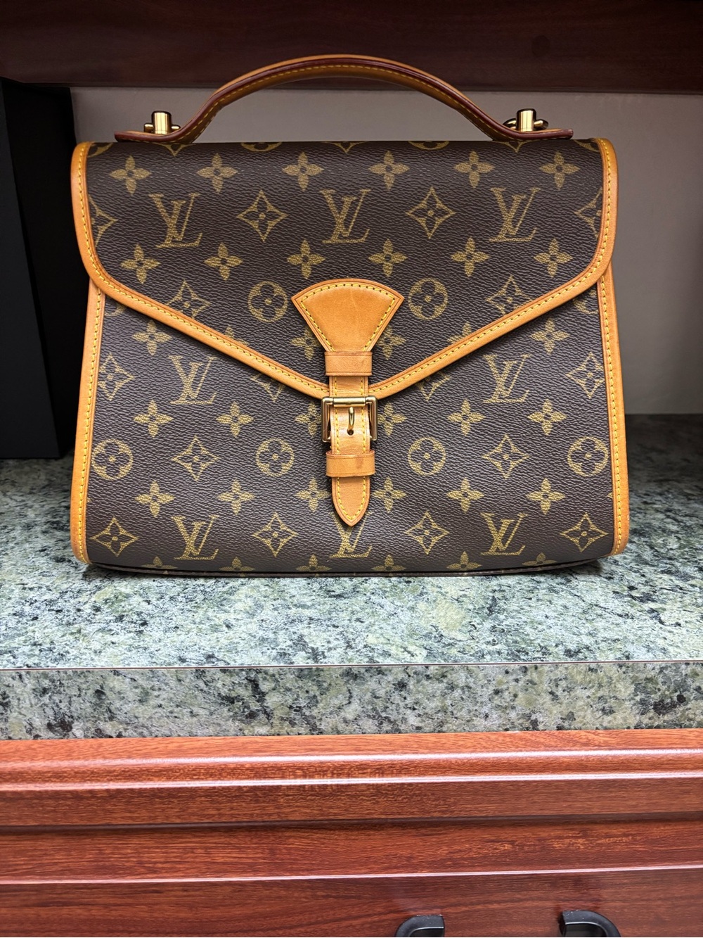 Louis Vuitton Monogram Satchel with Tan Trim and Gold Hardware - Picture 4 of 5
